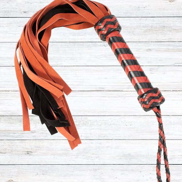 Premium Leather 20-Tail Flogger | Red & Black Heavy-Duty Impact Toy - Picture 1 of 9